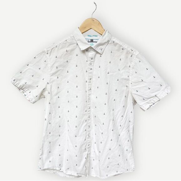 Denim & Flower Ricky Singh Short Sleeve Button Up Anchor Print Shirt. Top. Large - Picture 1 of 9